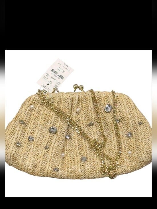 J. Crew Handbags - J. Crew Jeweled Woven Clutch Crossbody With Chain Strap Natural Raffia NWT